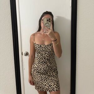 Leopard Print Slip Dress with Cowl Neck
